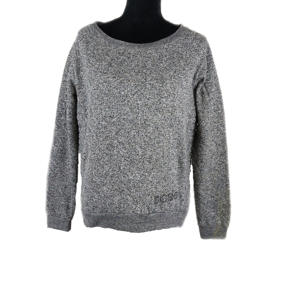 BCBG Hi-Low Marled Gray Logo Womens S Pullover Sweatshirt - Picture 3 of 8